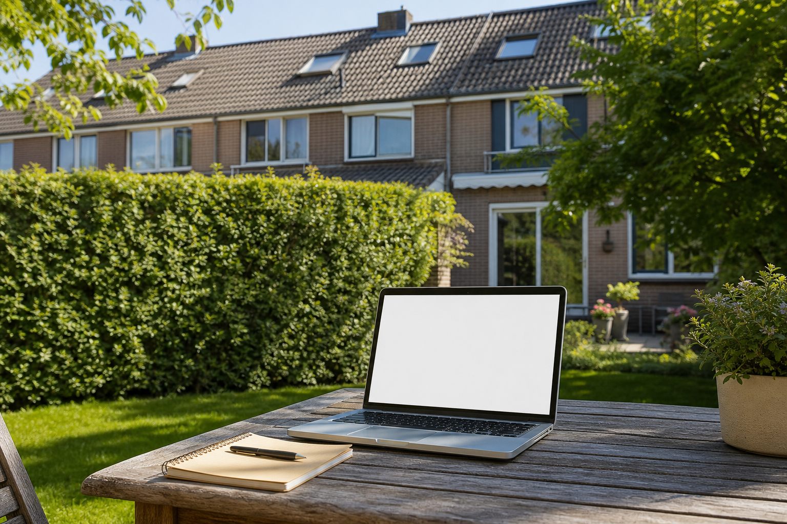 Online-Vormerkung für ein Eckreihenhaus im Garten